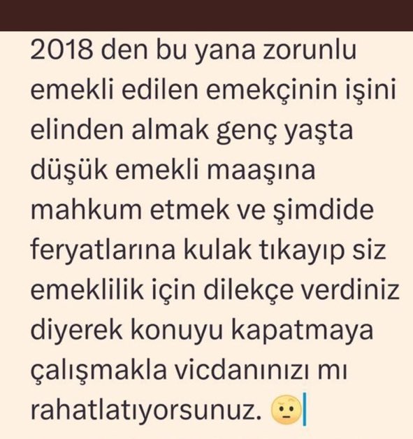 2018 den bu yana 696 khk kapsamında zorunlu emekli edilen bizleri maddenin iptali nedeniyle yeniden gündeme almanızı ve işe iademiz konusunda destek olmanızı bekliyoruz <a href="/RTErdogan/">Recep Tayyip Erdoğan</a> <a href="/VahdetOzkocak/">Prof. Dr. Vahdet ÖZKOÇAK</a> <a href="/vedatbilgn/">Vedat Bilgin</a> #ToplumsalBeklentilerPaketi