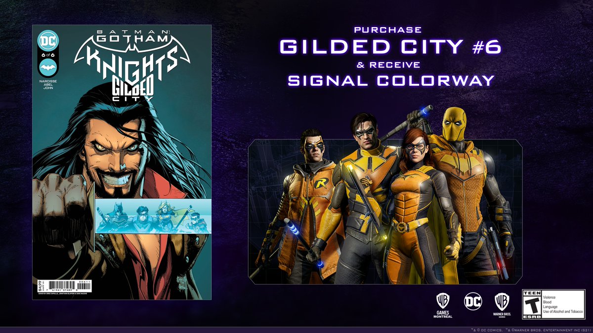 The final issue of BATMAN: GOTHAM KNIGHTS — GILDED CITY is here! Collect this final issue and unlock the Signal suit colorway in game: go.wbgames.com/GildedCity6 #GothamKnights