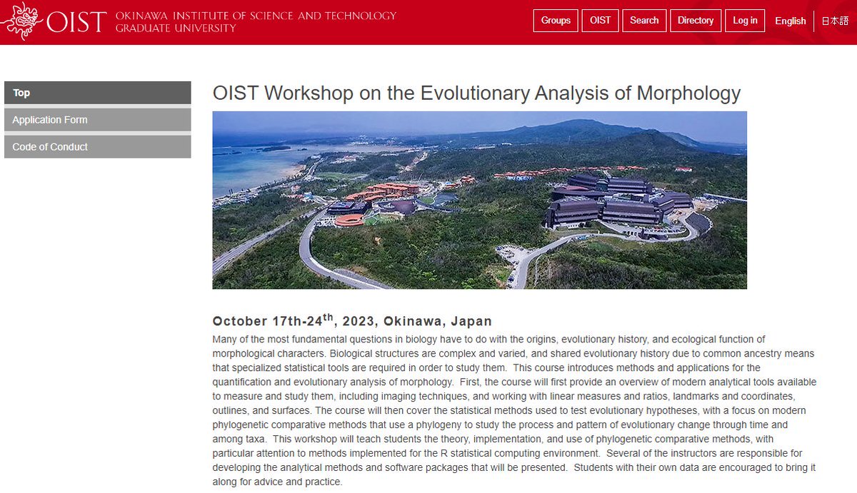 Liam Revell (@phytools_liam) on Twitter photo I'll be one of the instructors at this cool workshop at <a href="/OISTedu/">Okinawa Institute of Science and Technology (OIST)</a> in Japan this October, co-organized by <a href="/danlwarren/">Dan Warren</a> & <a href="/EvanEconomo/">Evan Economo</a>. Applications are open & I understand there are even some need-based travel scholarships available! More information here 👉 groups.oist.jp/evomorph I'll be one of the instructors at this cool workshop at <a href="/OISTedu/">Okinawa Institute of Science and Technology (OIST)</a> in Japan this October, co-organized by <a href="/danlwarren/">Dan Warren</a> & <a href="/EvanEconomo/">Evan Economo</a>. Applications are open & I understand there are even some need-based travel scholarships available! More information here 👉 groups.oist.jp/evomorph