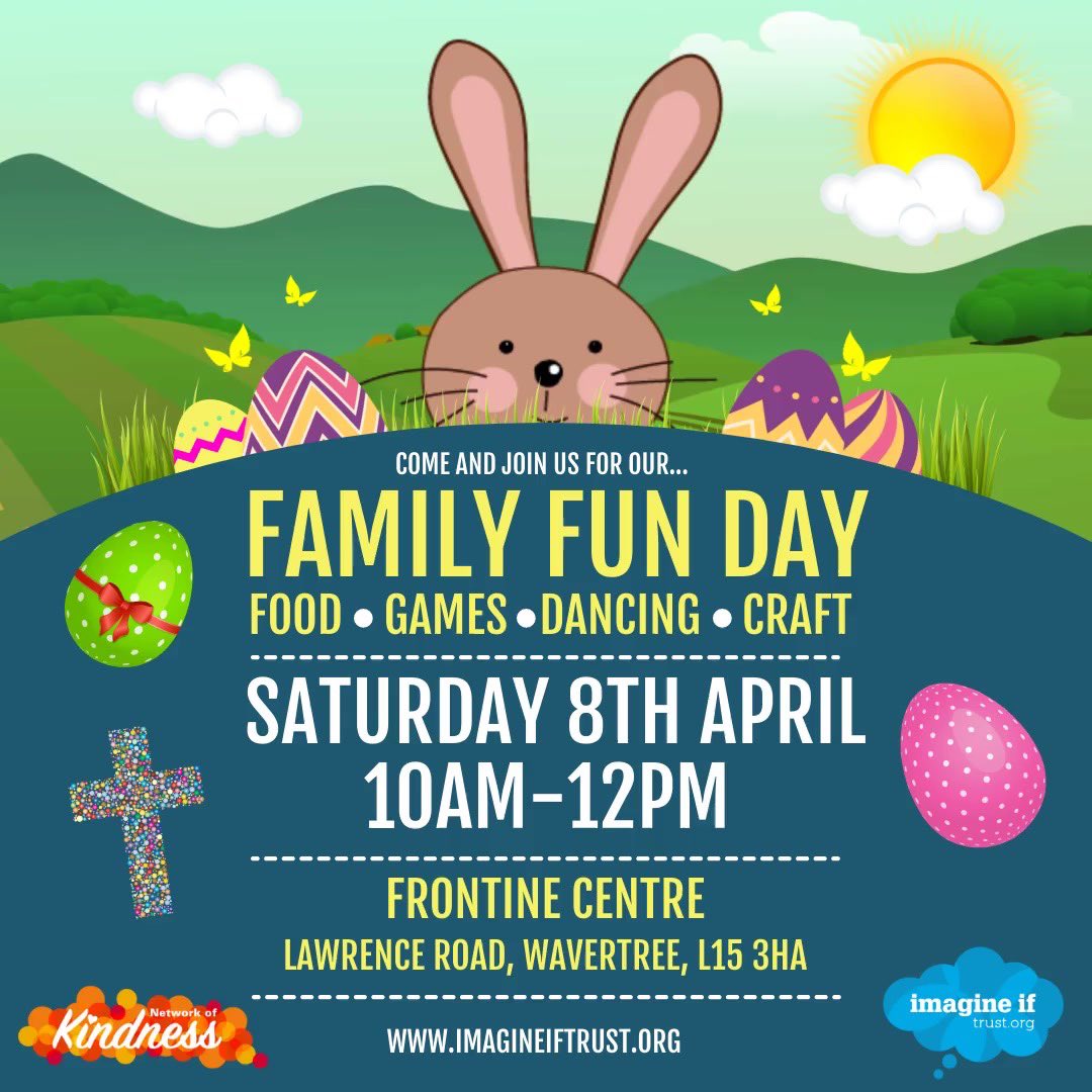Imagine If (@imagineiftrust) on Twitter photo Our Easter Family Fun Day is FREE and aimed at primary school aged kids. It’s on Saturday 8th April from 10am-12pm. No ned to book, just come along on the day. All are welcome! Our Easter Family Fun Day is FREE and aimed at primary school aged kids. It’s on Saturday 8th April from 10am-12pm. No ned to book, just come along on the day. All are welcome!