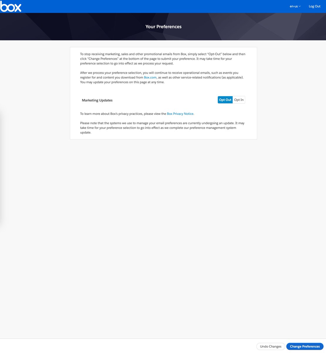 ryanhoskin's tweet photo. I think @box wins for having the most annoying unsubscribe process.  Manually have to enter your email, then authenticate via 2FA, then hit a toggle and read the text that your settings won't be changed until you hit another button way at the bottom of the screen. https://t.co/bxDsLwbu2I
