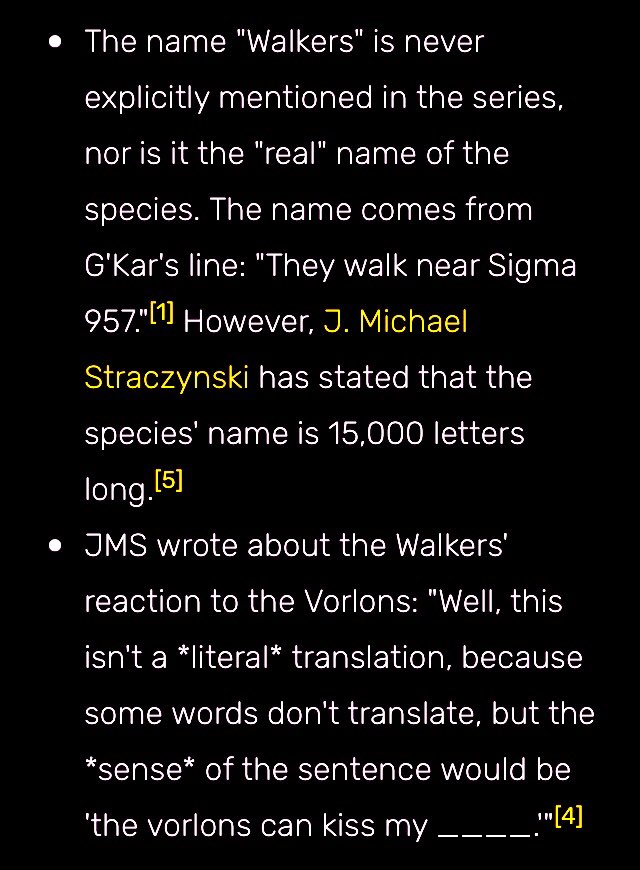 StephanieSermon's tweet photo. I love these little bits of trivia about the @Babylon5 species that we #Fivers colloquially call 'The Walkers of Sigma 957' (one of my favourite of the #FirstOnes), especially the fact that J. Michael @Straczynski says that their actual species name is 15,000 letters long! ๐๐๐คฃ https://t.co/r6zzzFATxT