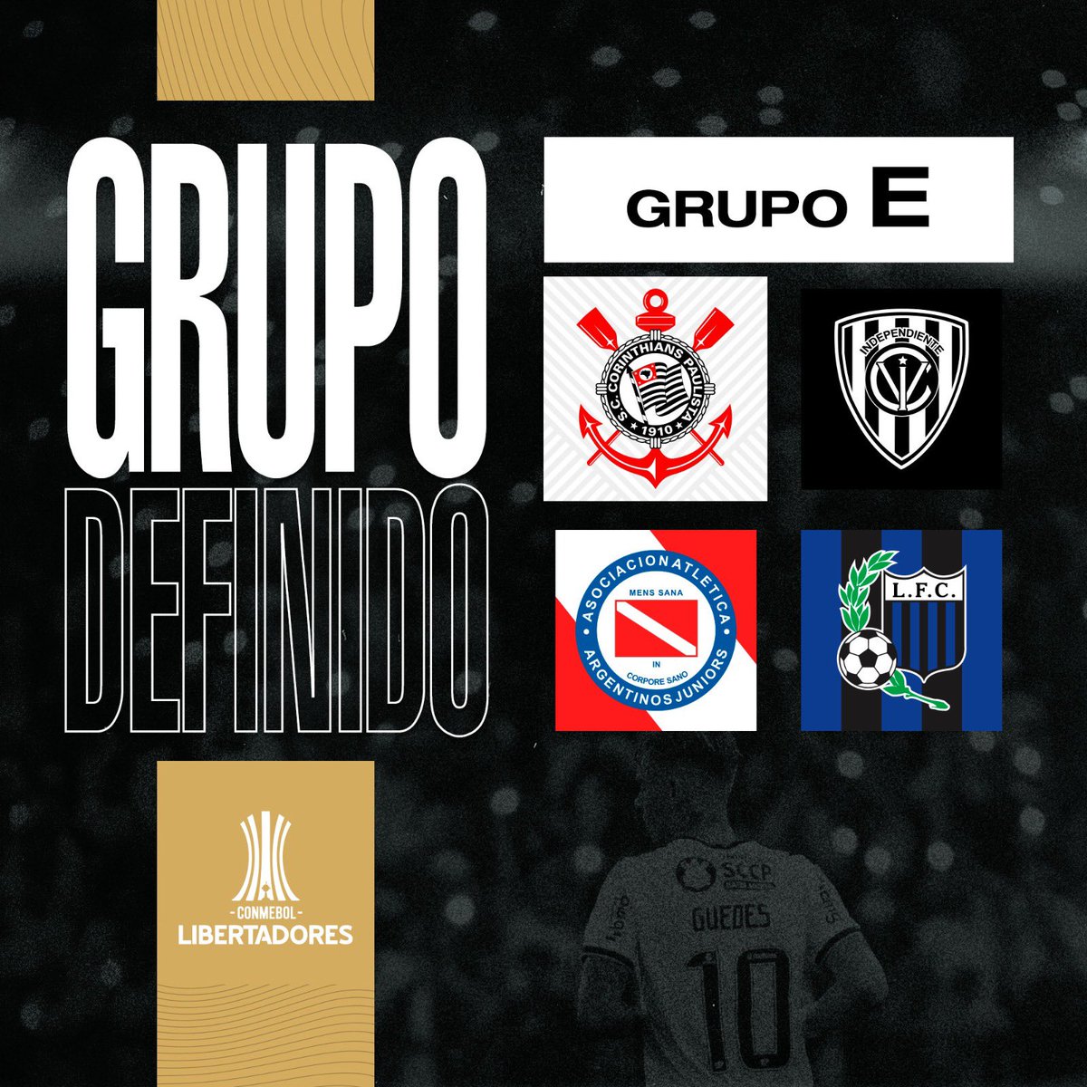 Corhinchas's tweet image. Grupo definido! O @Corinthians está no grupo E da @Libertadores.  Esses são os adversários do Timão na primeira fase. 

🇧🇷 Corinthians
🇪🇨 Ind. Del Valle
🇦🇷 Argentinos Juniors
🇺🇾 Liverpool
#VaiCorinthians #Corinthiansnalibertadores #todopoderosotimao
