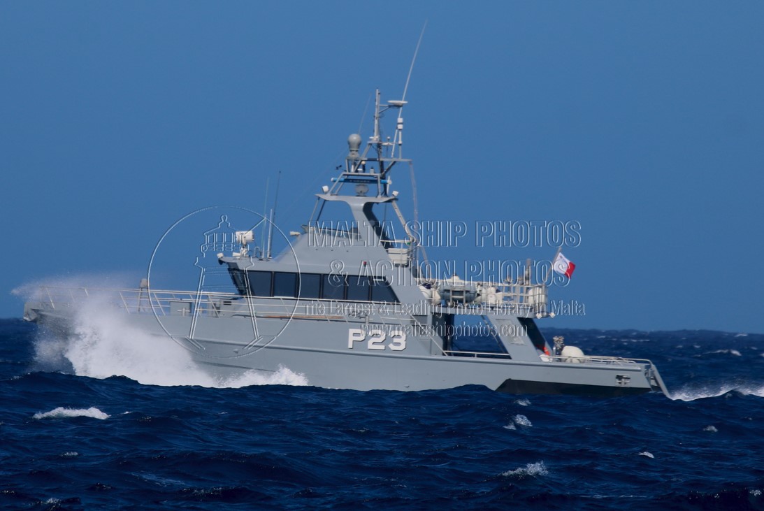 Shipguru's tweet photo. #ArmedForcesofMalta (#AFM) #AustalClass #InshorePatrolCraft #P23 #underway #withinterritorialwaters - 28.03.2023 - https://t.co/nfgboxc3g3 - NO PHOTOS can be used or manipulated without our permission @Armed_Forces_MT @austal https://t.co/EKMWdhGUxZ
