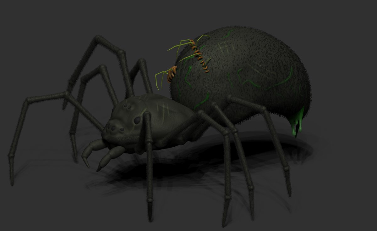 SyLeyaN's tweet photo. Следующая работа, которая была сделана в Zbrush - павукан. Первый проект, который я реализовывал по референсам из интернета и собственным видениям, а не по видеоурокам. Вышло не плохо, но очень долго страдал от анатомии.

#Zbrush #3dmodeling  #Spider #3D https://t.co/XRsOaj3ADa