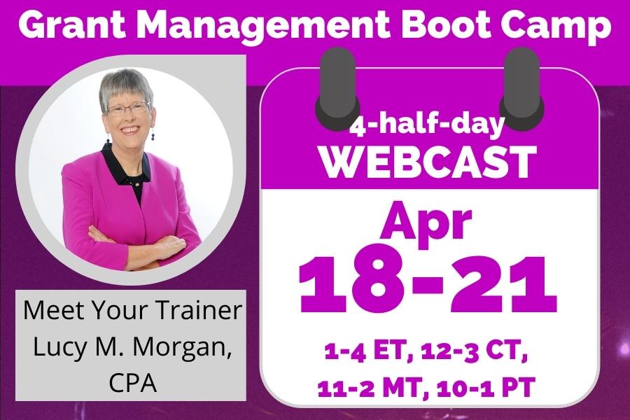 MyFedTrainer's tweet photo. Save the date for WEBCAST Grant Management Boot Camp with our super-convenient 1-4 PM Eastern Time format over 4 days on Apr. 18-21, 2023.
#notravel #grantready #federalfunding #training details at https://t.co/3wYcA7VlYy https://t.co/n8l5vXTppW
