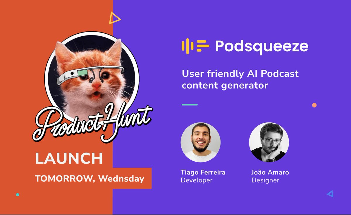 For the past month, we worked hard in building a tool that can help podcasters take advantage of AI to re-purpose their content 🎙️

Now we are ready for a proper <a href="/podsqueeze_app/">Podsqueeze</a> launch 😀

Tomorrow is <a href="/ProductHunt/">Product Hunt 😸</a> day 🚀🚀🚀

Can I count on you for support? 🙏