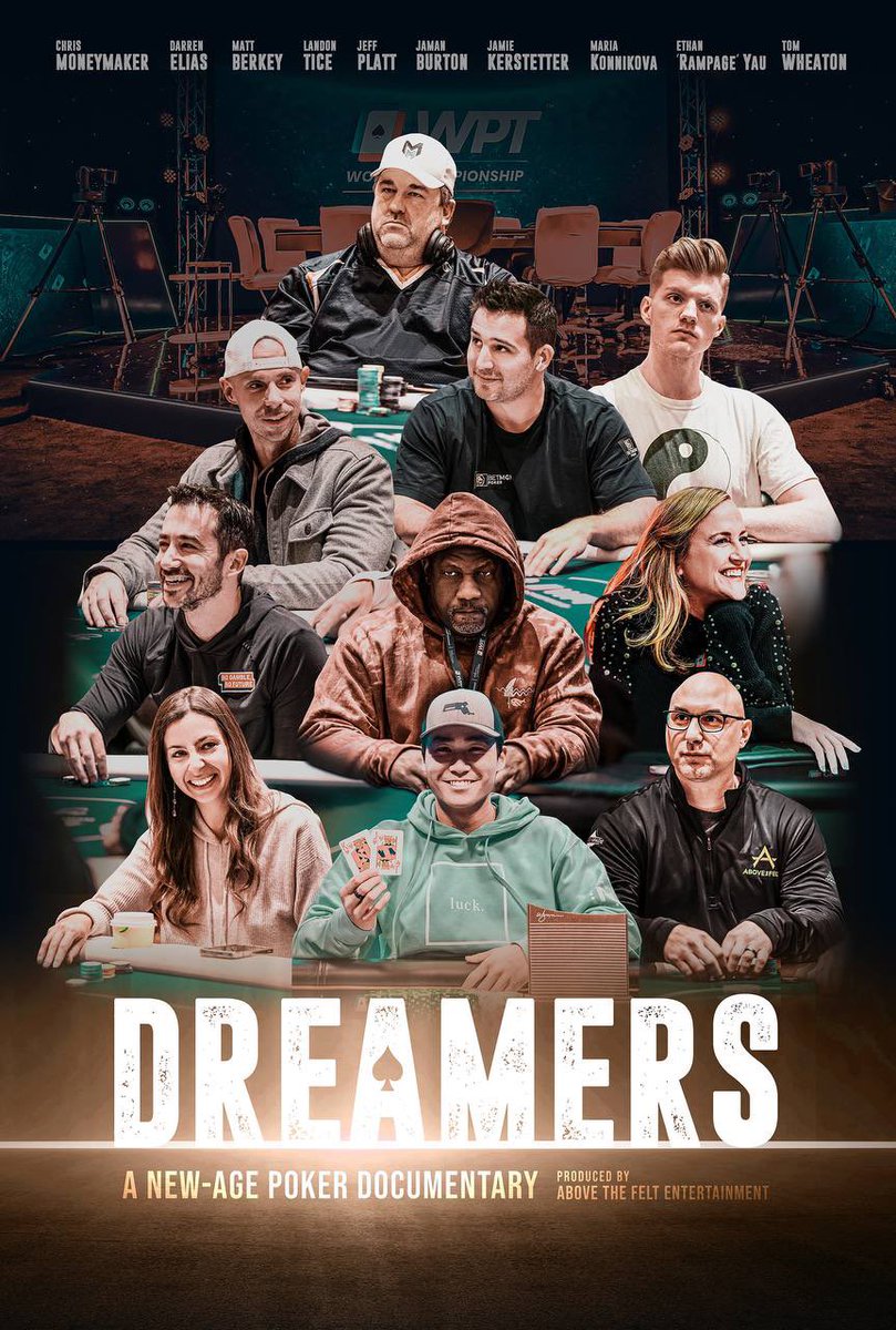 Dreamers: A New-Age Poker Documentary premieres Friday 4/14/23 on our YouTube channel!

Web: abovethefelt.com/dreamers-poker…

Trailer: youtu.be/uiF5OgYVuqo

YT Sub: youtube.com/<a href="/abovethefelt/">Above the Felt</a>

Thx for helping spread the word! See you at the premiere watch party w @AboveTheFelt 🔜 ♠️.