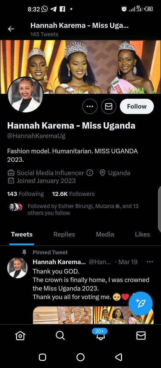nanyonjo_brenda's tweet photo. This is not Miss Uganda Hannah Karema' s page this is an imposter please help us report it https://t.co/wgoZQLSfJZ