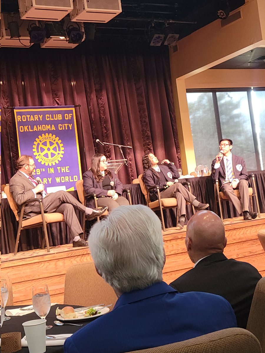 Chip Carter talking to students from <a href="/CristoReyOKC/">Cristo Rey OKC Catholic High School</a> senior leaders about their experience with their corporate work-study program. <a href="/okcrotary/">Rotary Club of Oklahoma City</a>