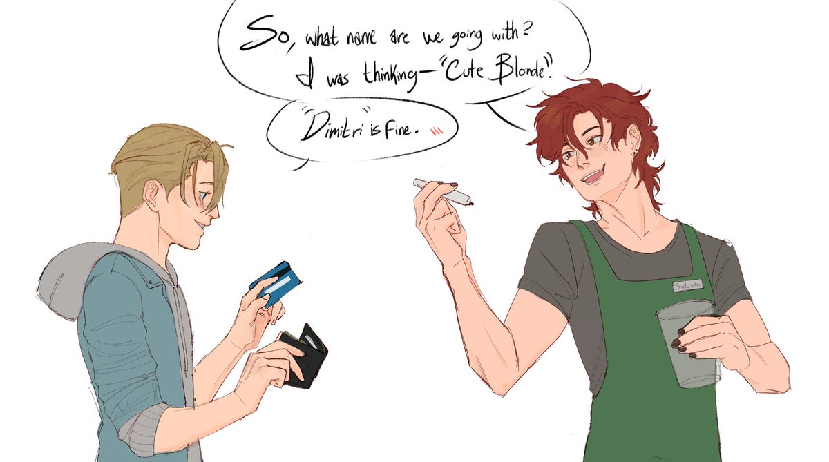 #DimivainWeek2023 day 3-- Coffee Shop AU the intricate weekly ritual of getting your vanilla frappe while the ginger barista working at the starbies flirts with u