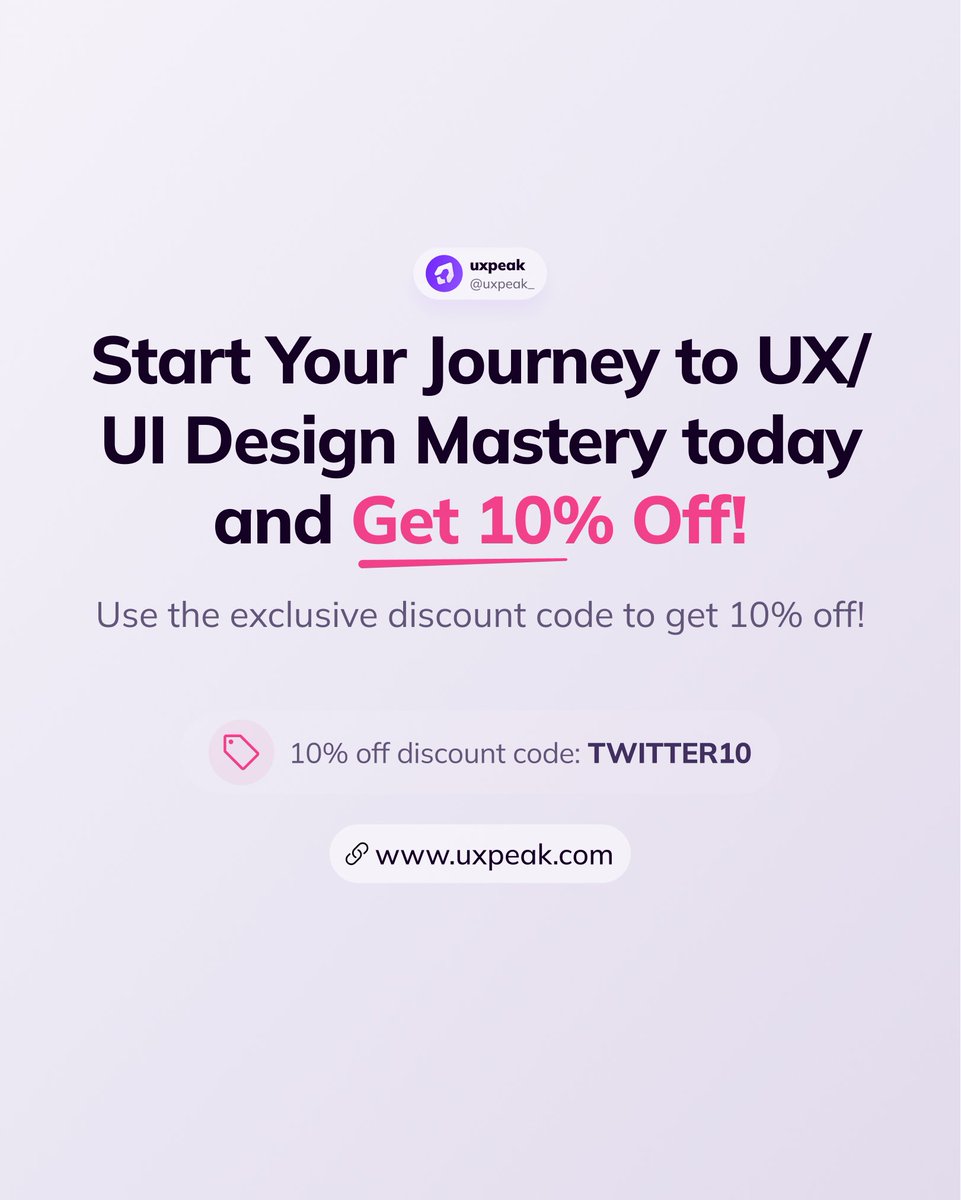 uxpeak_'s tweet image. 🎓 Ready to take your skills to the next level? Sign up for our UX/UI Design Mastery Course and start your journey today! Plus, get an exclusive 10% discount with the code TWITTER10. Link in bio.

#uxcourse #uxuicourse #uxui #learnux #LearnDesign
