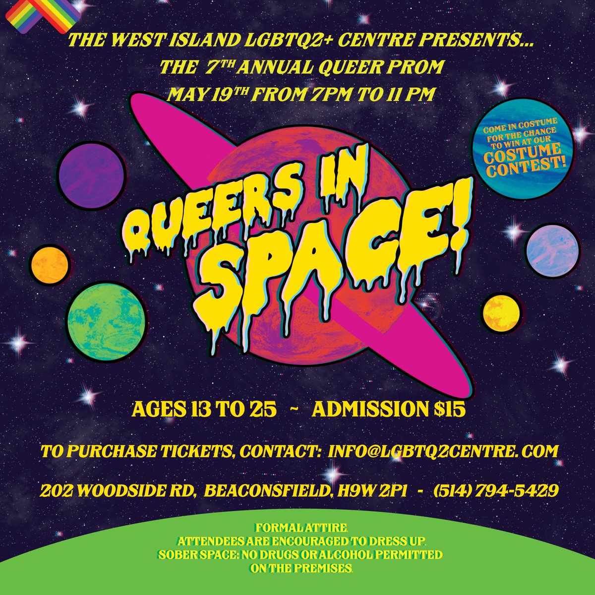 ITS BACK! 
We're excited to announce the return of our Annual Queer Prom! 

Join us on Friday, May 19th, 2023 for Queers in Space, a journey into all things retro sci-fi! 

For tickets or for more info, DM us!
