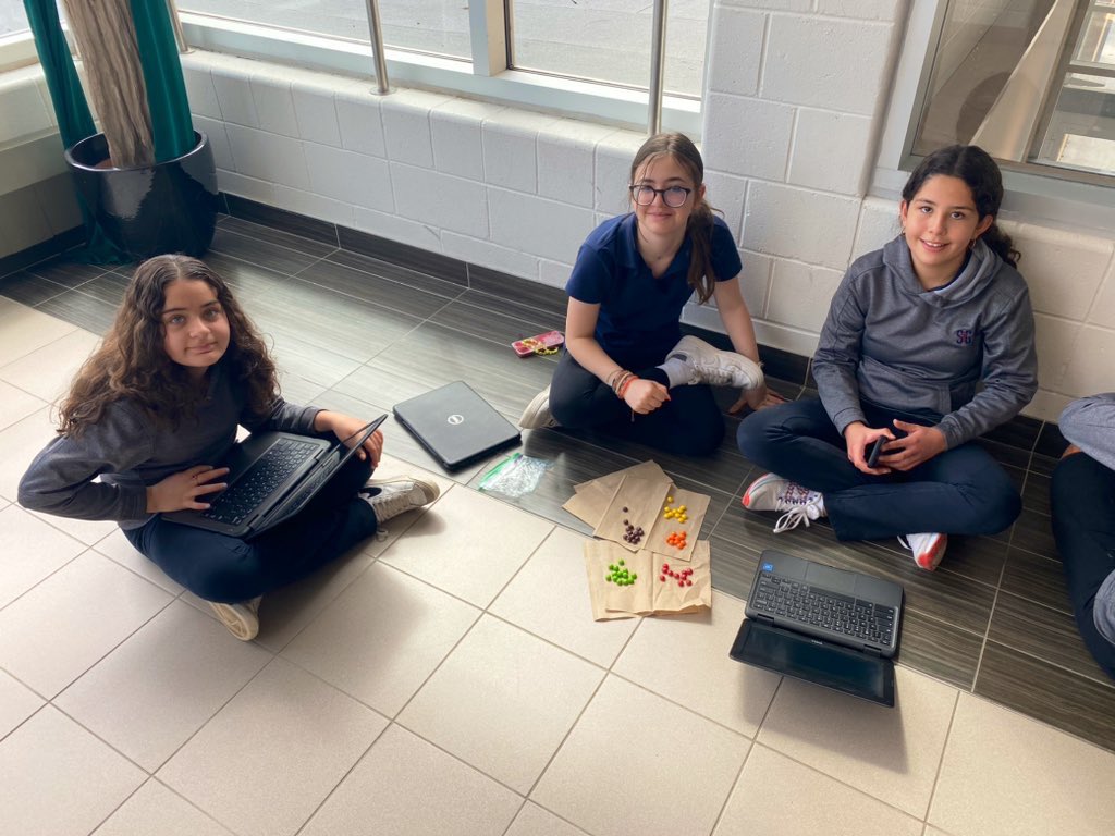 Miss_FergusonH's tweet photo. Calculating the mean, median, mode and range of a data set in an engaging way, using Skittles! Each group counted how many they had of each colour to determine their data set. Then, they had a little too much fun eating their data afterwards.. 😛 @StGregoryHCDSB https://t.co/k4FahI9xMc