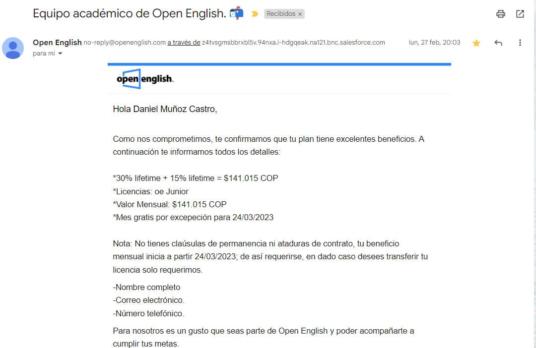 dmunozcastro's tweet photo. @MinTIC_responde @OpenEnglish Es posible que aun con la evidencia de los correo @OpenEnglish su respuesta sea la que envió en la imagen, la falta de seriedad y el desorden es evidente: https://t.co/NT8OYbykpD