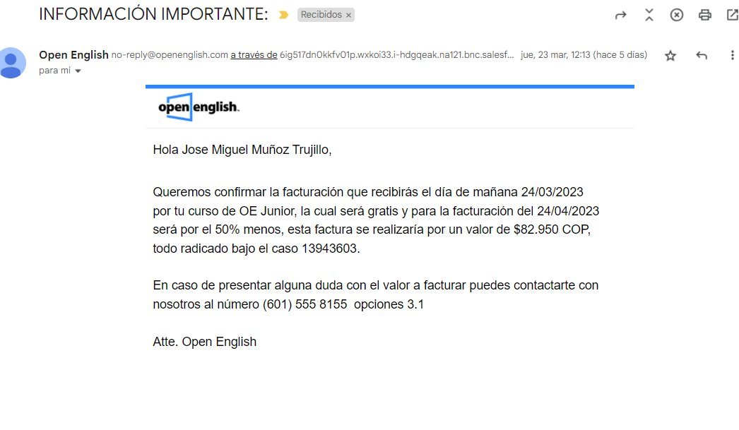 dmunozcastro's tweet photo. @MinTIC_responde @OpenEnglish Es posible que aun con la evidencia de los correo @OpenEnglish su respuesta sea la que envió en la imagen, la falta de seriedad y el desorden es evidente: https://t.co/NT8OYbykpD