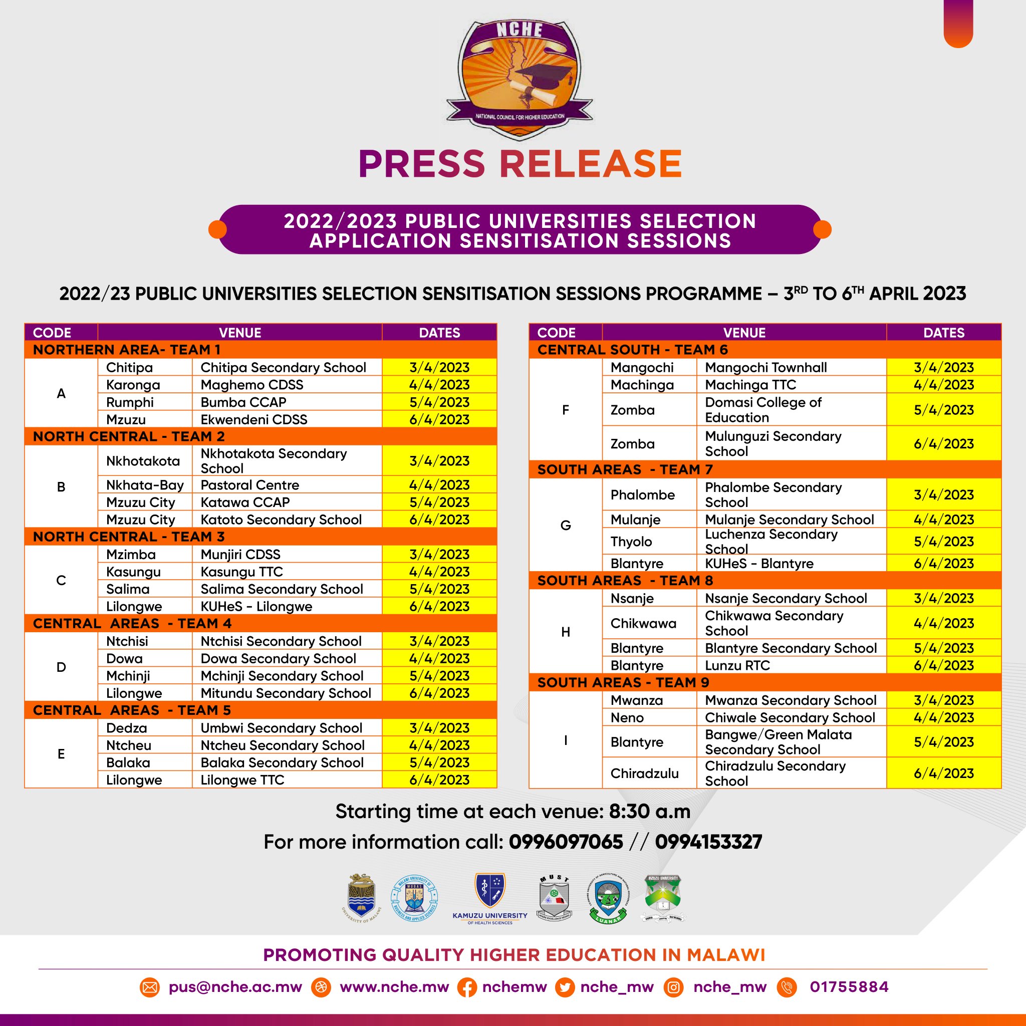 NCHE MALAWI on Twitter: "ANNOUNCEMENT!! NEW DATES FOR THE 2022/2023