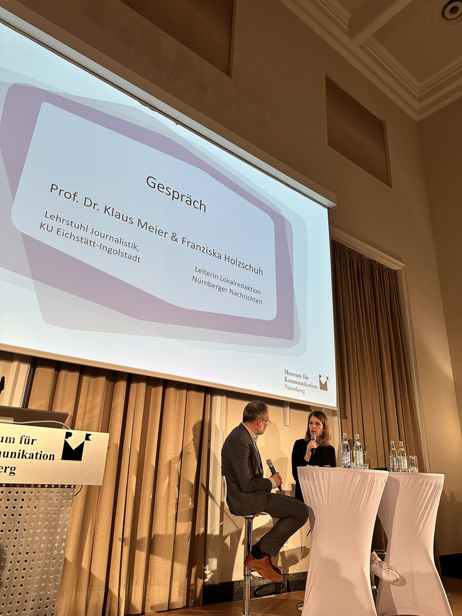 Streitgespräch vor der Eröffnung des Bereichs „Wie kommt Neues in die Welt?“<a href="/mfk_nuernberg/">Museum für Kommunikation Nürnberg</a> mit Prof. Klaus Meier (2033 gibt es kein Print mehr) @unieichstaett und Franziska Holzschuh @NN_Online