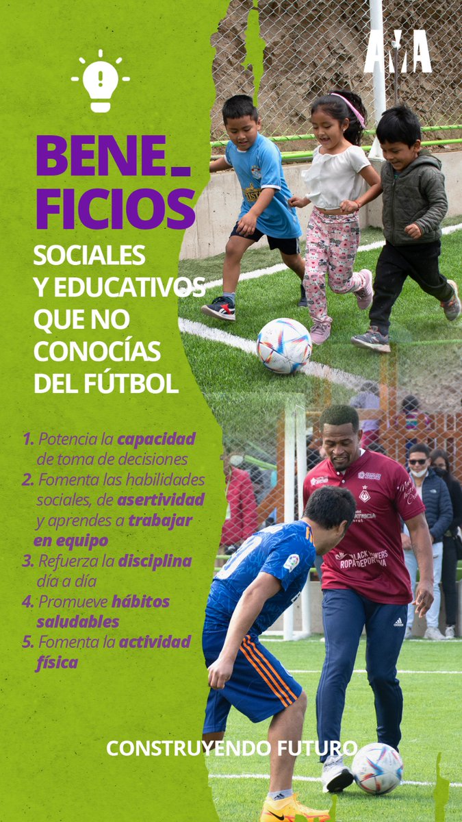 Este deporte tan popular trae muchos beneficios para la salud física, mental y social. 
Aquí te indicamos algunos 👇

Incluye el deporte en tu familia.
¡Dale a tu pequeño más salud y diversión! 

#AmaPerú #ONG #AMAConstruye
#FutbolPeruano