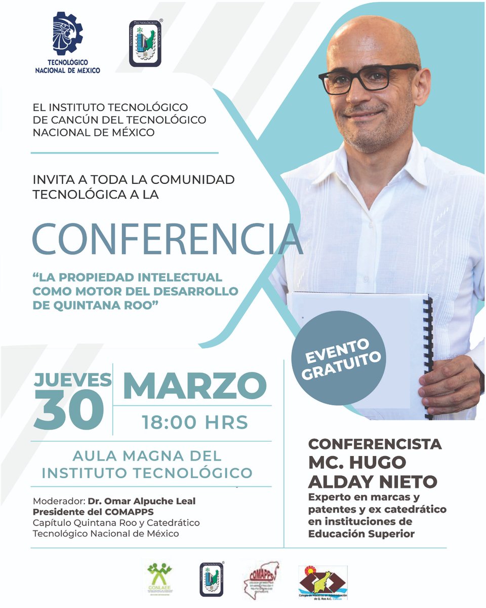 A dos días de la conferencia 
"La Propiedad Intelectual Como Motor del Desarrollo de Quintana Roo que impartirá <a href="/Hugo_Alday/">Hugo Alday Nieto</a> este jueves 30 de marzo a las 18:00 hrs en el aula magna del Instituto
<a href="/omaralpuche/">omar alpuche leal</a> 
<a href="/Karlagtz01/">Karla Gutierrez</a> 
<a href="/Fridasofia_27/">Frida Sofía</a>