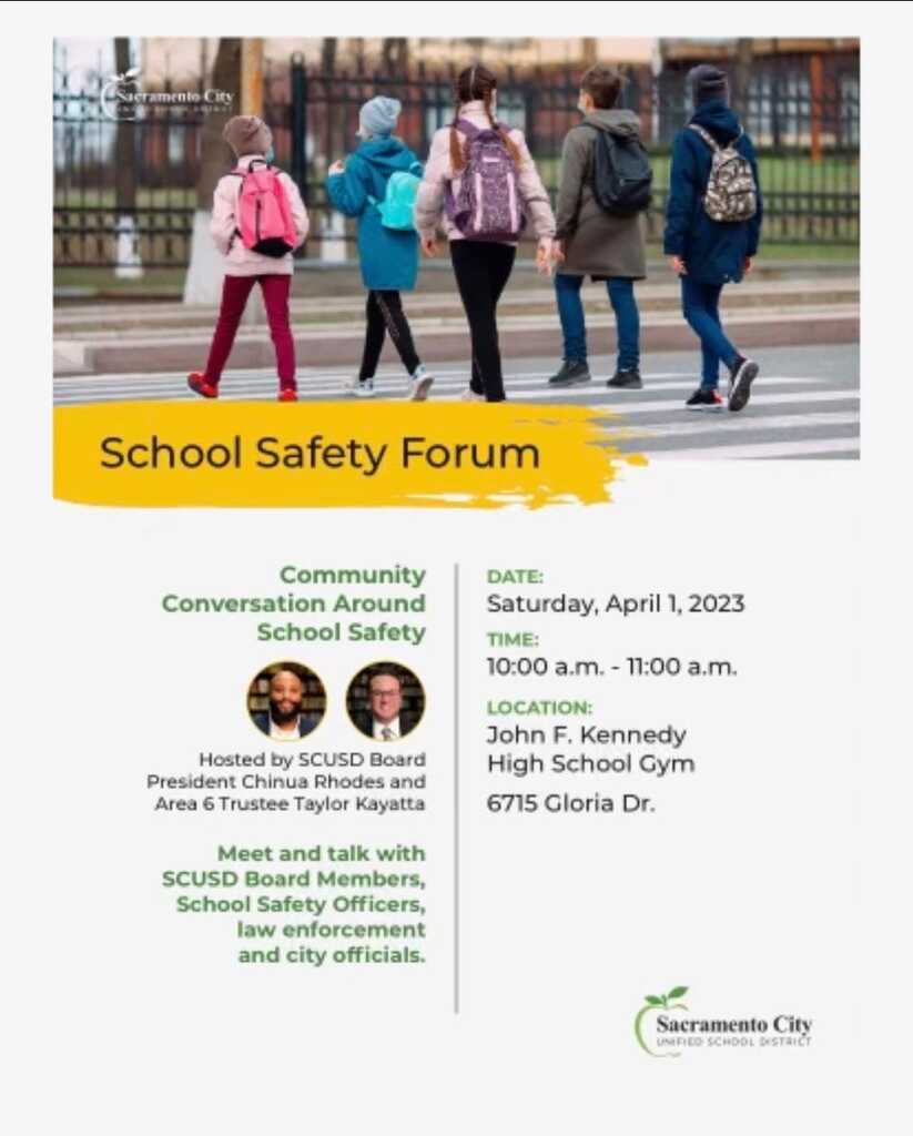 <a href="/officialSCUSD/">Sac City Unified</a> School Safety Forum hosted by <a href="/chinua_rhodes/">Chinua Rhodes</a> &amp; <a href="/twkayatta/">Taylor Kayatta</a> this Sat. 4/1 10 am at <a href="/JFKHSCOUGAR/">John F. Kennedy HS</a> Gym. #Pocket #PocketSafety