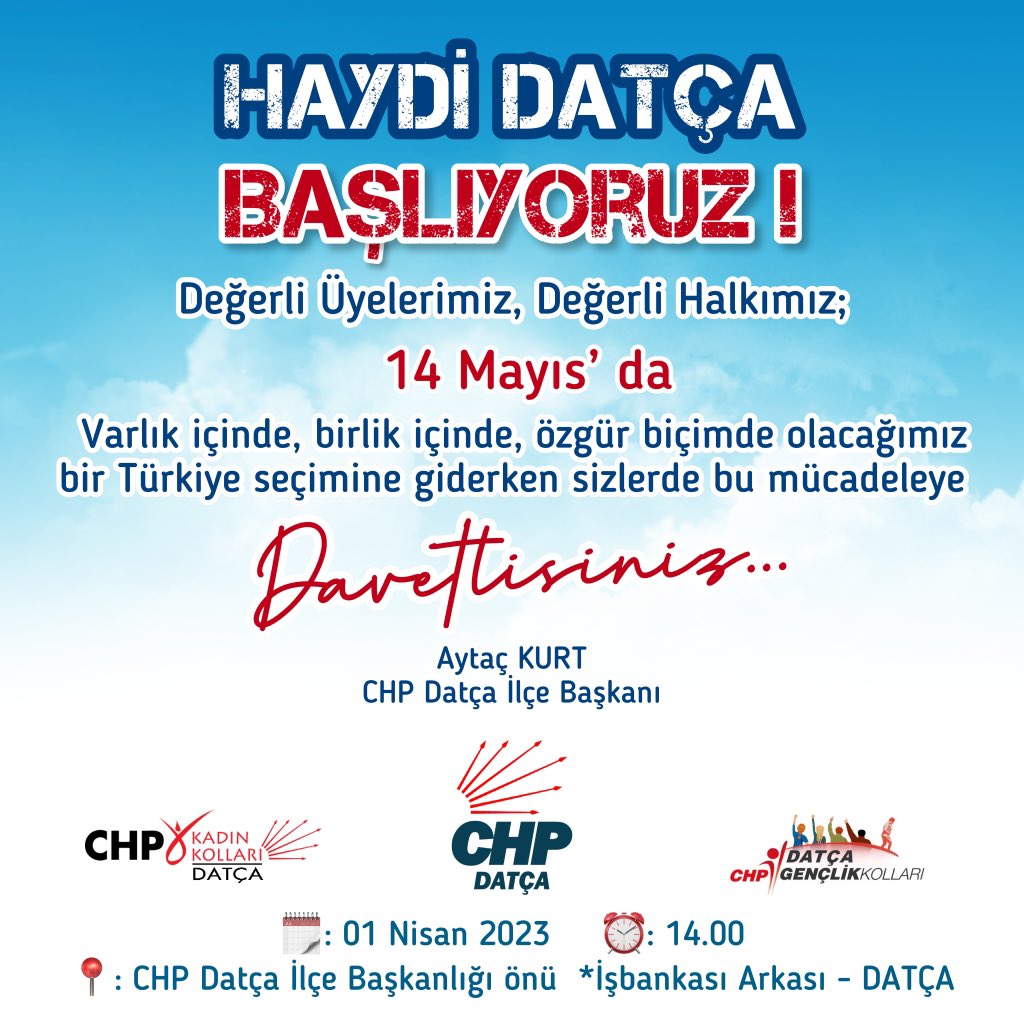 <a href="/herkesicinCHP/">CHP 🇹🇷</a> <a href="/mugla_chp/">CHP MUĞLA İL BAŞKANLIĞI</a> <a href="/datca_chp/">DATÇA CHP KADIN KOLLARI</a> <a href="/ChpDatcaGenclik/">CHP Datça Gençlik</a> #Başlıyoruz #BirlikteBaşaracağız #SanaSöz