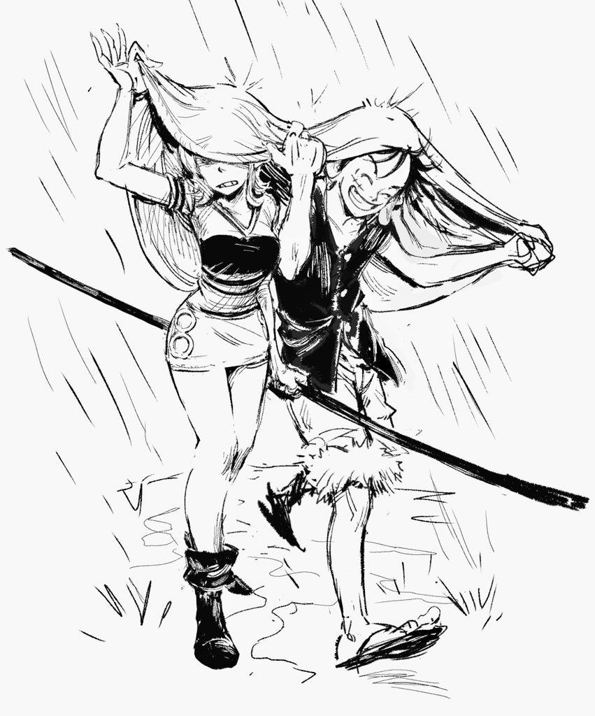 luffy protegendo amiga da chuva com a orelha 