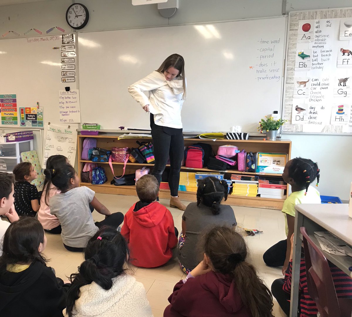 Some fun procedural writing activity with the grade 1/2 students! Working through how to write clear and specific procedural steps for “How to put on a jacket” Had some good laughs when I put the coat on backyards!