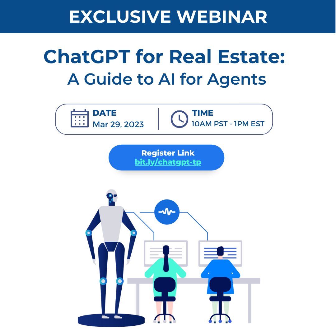 Top_Producer's tweet photo. ChatGPT Webinar for Agents! Register now 👉 https://t.co/GUAZv5tDkw
Wondering how AI can save you time and take your real estate business to the next level? Learn about the growing use of AI in real estate and get a step-by-step guide to using ChatGPT, AI's new kid on the block. https://t.co/8PGhCP6w51