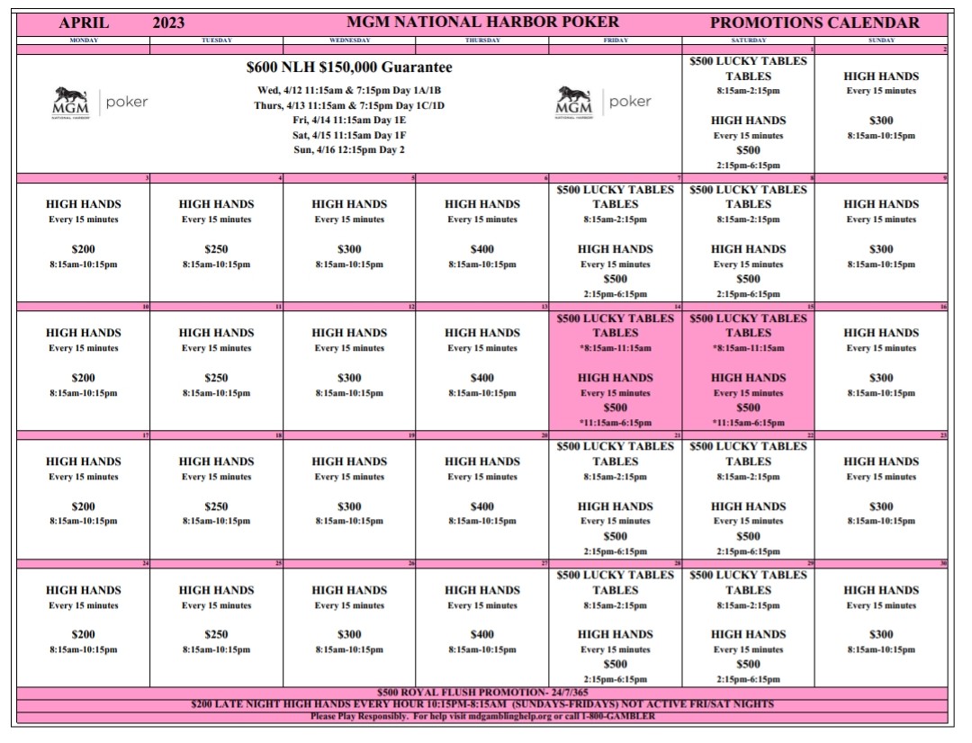 MGM National Harbor Poker on Twitter "April 2023 Tournaments