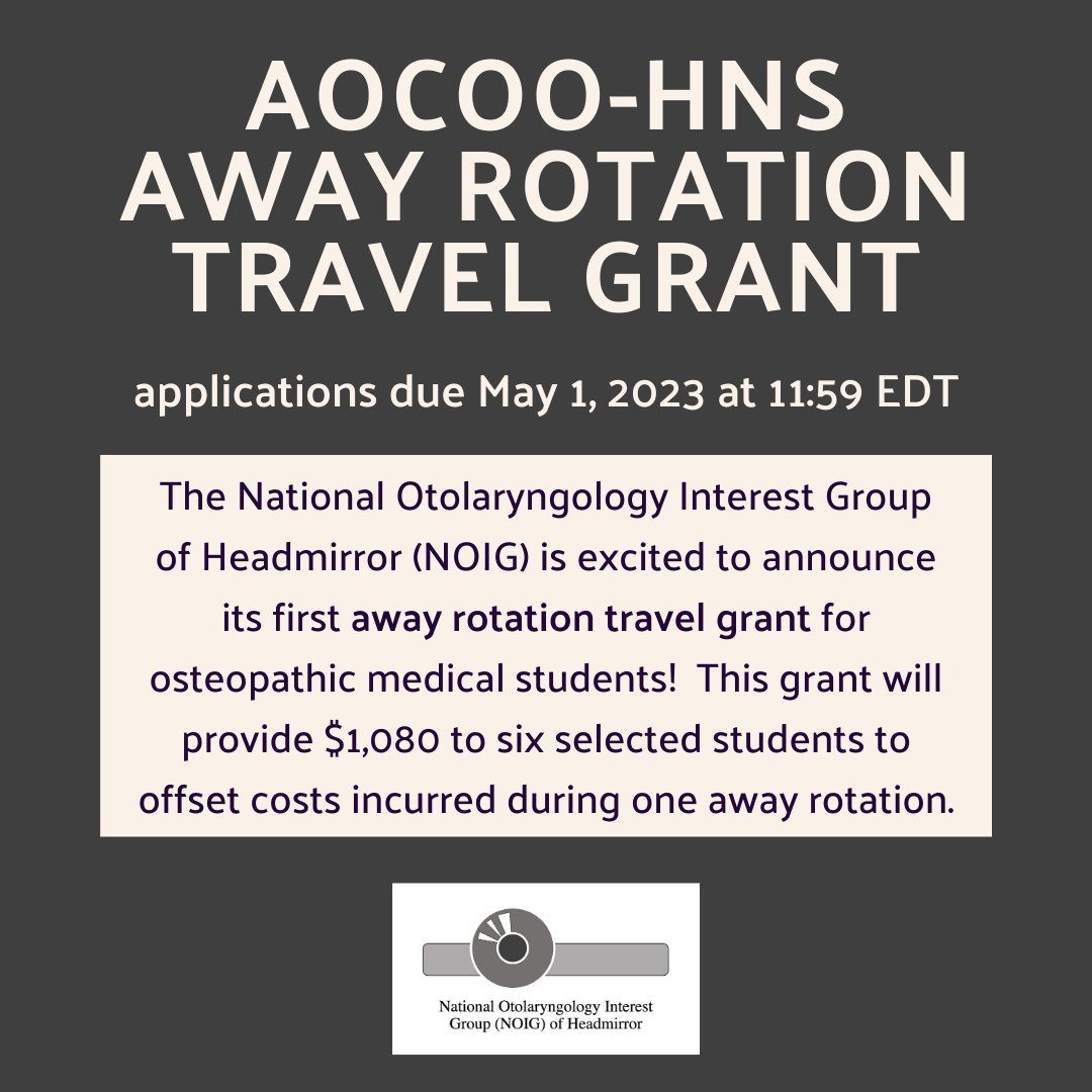 ACOS_MSS's tweet photo. Thank you @headmirror_com for these two opportunities for DO students interested in otolaryngology!
☑️ Away rotation travel grant
☑️ National officer positions https://t.co/2XDfcmU9cX