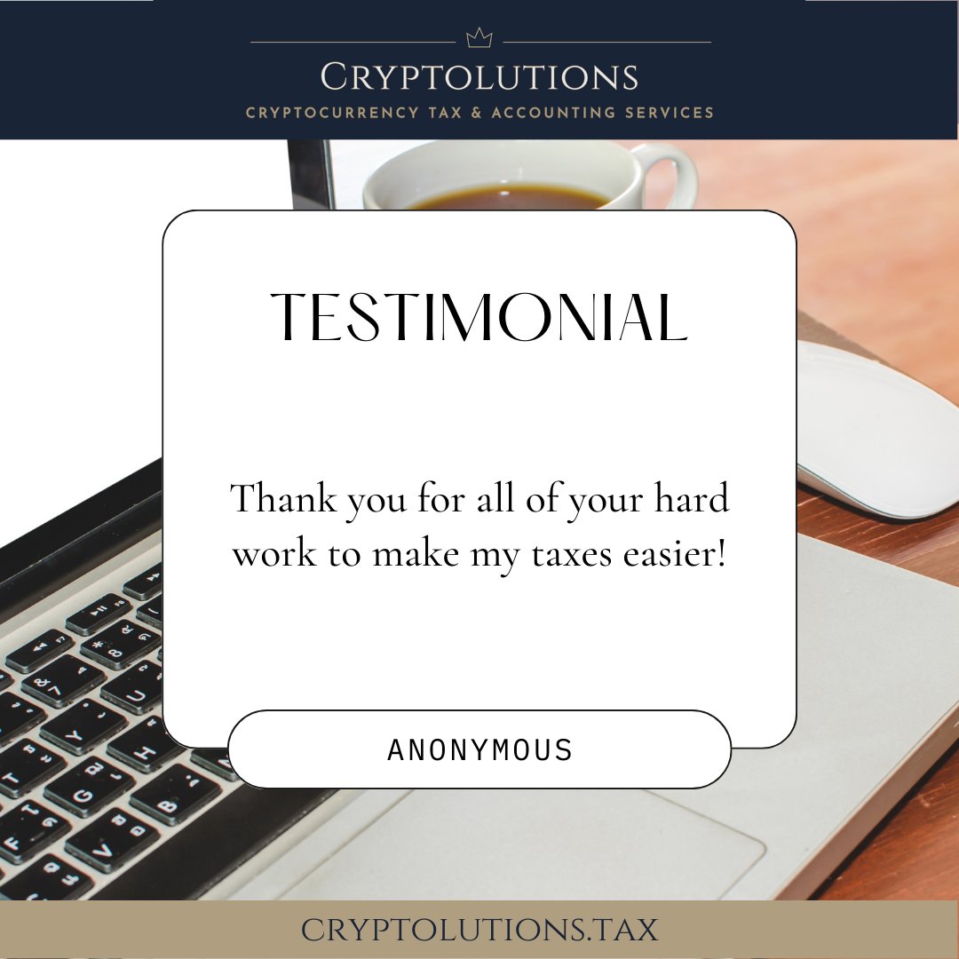 CryptolutionsTx's tweet image. Use the easy button &amp;amp; work with Cryptolutions to prepare the documents you need for your taxes. 
#cryptolutions #cryptotaxes #crypto #cryptocurrency #investments #taxcompliance