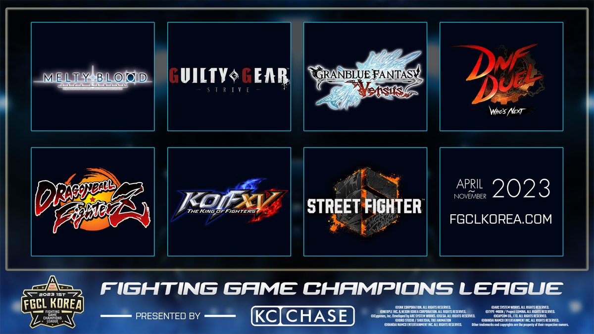 FGCL_Official's tweet photo. FGCL KOREA 2023 ํ์ดํ ๋ผ์ธ์
์
๋๋ค.
Here's the FGCL KOREA 2023 game lineup.
FGCL KOREA 2023ใฎใฟใคใใซใฉใคใณใใใใใ็ฅใใใใพใใ
#MBTL #GGST #GBFVS #DNFD #DBFZ #KOFXV #SF6 https://t.co/C3aYVYwLCz