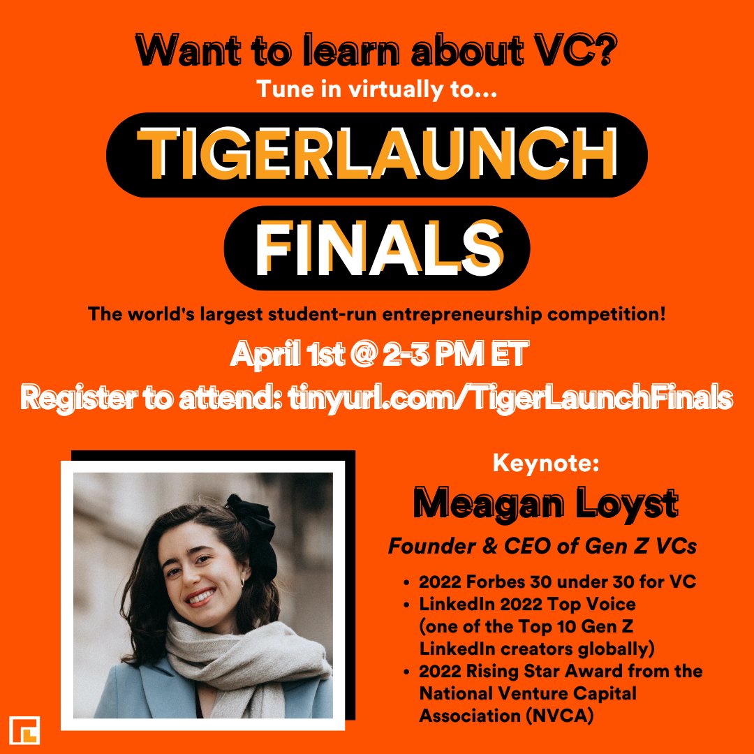 So excited to be the keynote speaker for @princeton's <a href="/TigerLaunch/">TigerLaunch</a> Finals, the world’s largest student-run startup competition 💫🥳

Love supporting student founders looking to change the 🌎

Tune in here to watch the finals (alums have raised $1.05B+!!): eventbrite.com/e/tigerlaunch-…