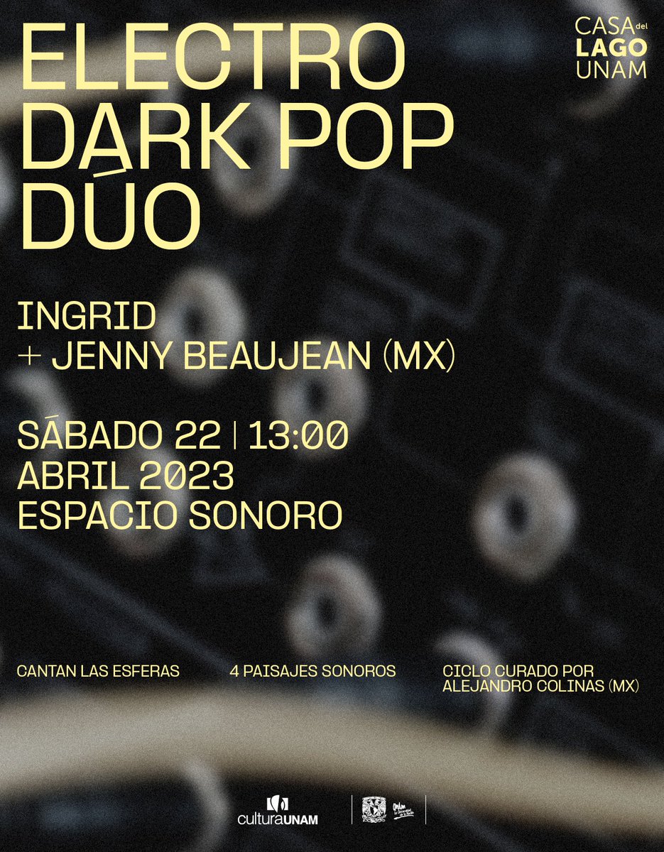 Dos de las cantantes más destacadas del jazz en México se presentarán en la Casa como parte del ciclo #CantanLasEsferas: las hermanas <a href="/IngridBeaujean/">Ingrid Beaujean</a> + <a href="/JenBeaujean/">Jenny Beaujean</a> en el concierto #ElectroDarkPopDúo.

🟠 APARTA LA FECHA 🟠 22 abril. #EntradaLibre
+ info: casadellago.unam.mx/nuevo/evento/i…