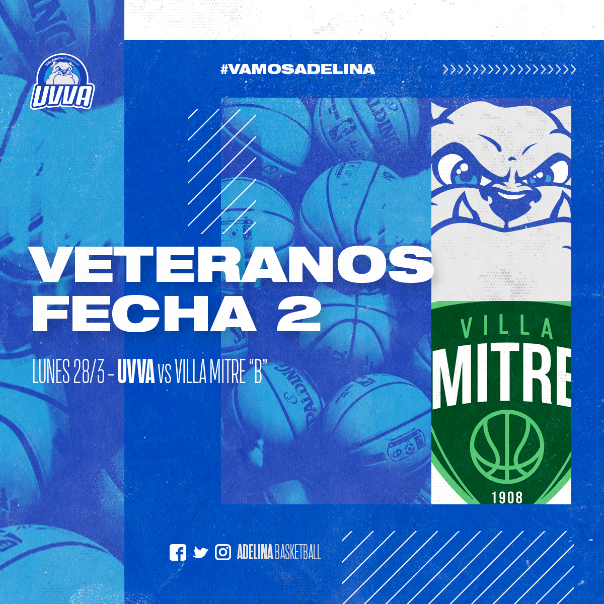 🔜Hoy, desde las 21.30 hs, el +35 del club buscará dar vuelta la página contra Villa Mitre "B", por la segunda fecha del campeonato. ¡Vení a alentarlos! 😉

#VamosAdelina🔵⚪
