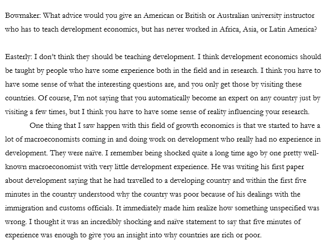 SimonBowmaker's tweet photo. Bill Easterly on development economics being taught by someone who has never worked in Africa, Asia, or Latin America. https://t.co/nrYPM9ssfT