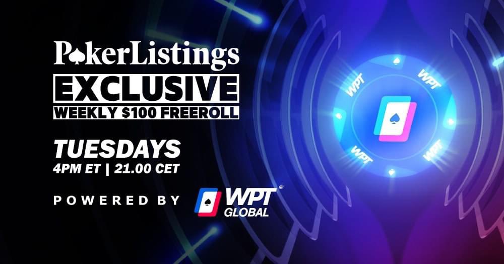 PokerListings's tweet photo. Weekly freeroll on WPT Global giving away $100 to all our poker fans! Starting at 4pm ET.
PASSWORD: plistings23
For more Pokerlistings Exclusive Promotions go to: https://t.co/0eOr3gSXpk
#pokerlistings #pokerguide #freeroll #begambleaware https://t.co/EeNNqvAQgy