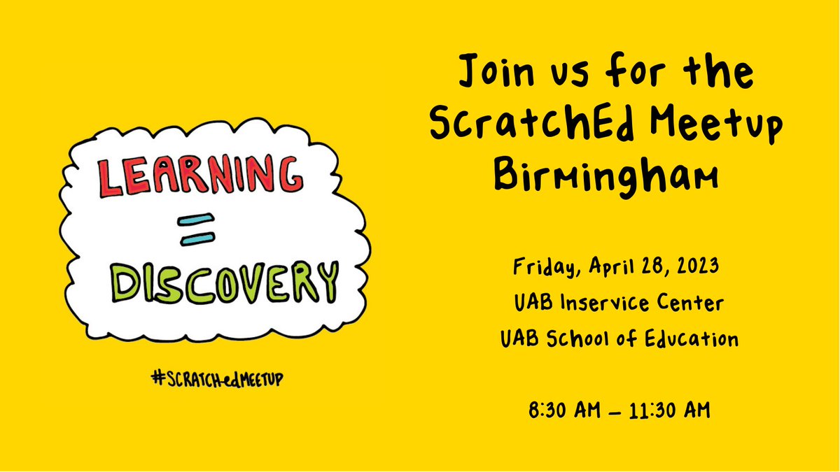 aprilpc's tweet photo. Are you a technology coach looking for new ways to support teachers in integrating #coding into the classroom? Join us at the #ScratchEdMeetupBham on April 28, 2023 at the UAB Inservice Center! https://t.co/sSz9PDvvd7 #STEM #EdTech #DLCS #ScratchEdMeetup #coaching https://t.co/6i71bKxXR7