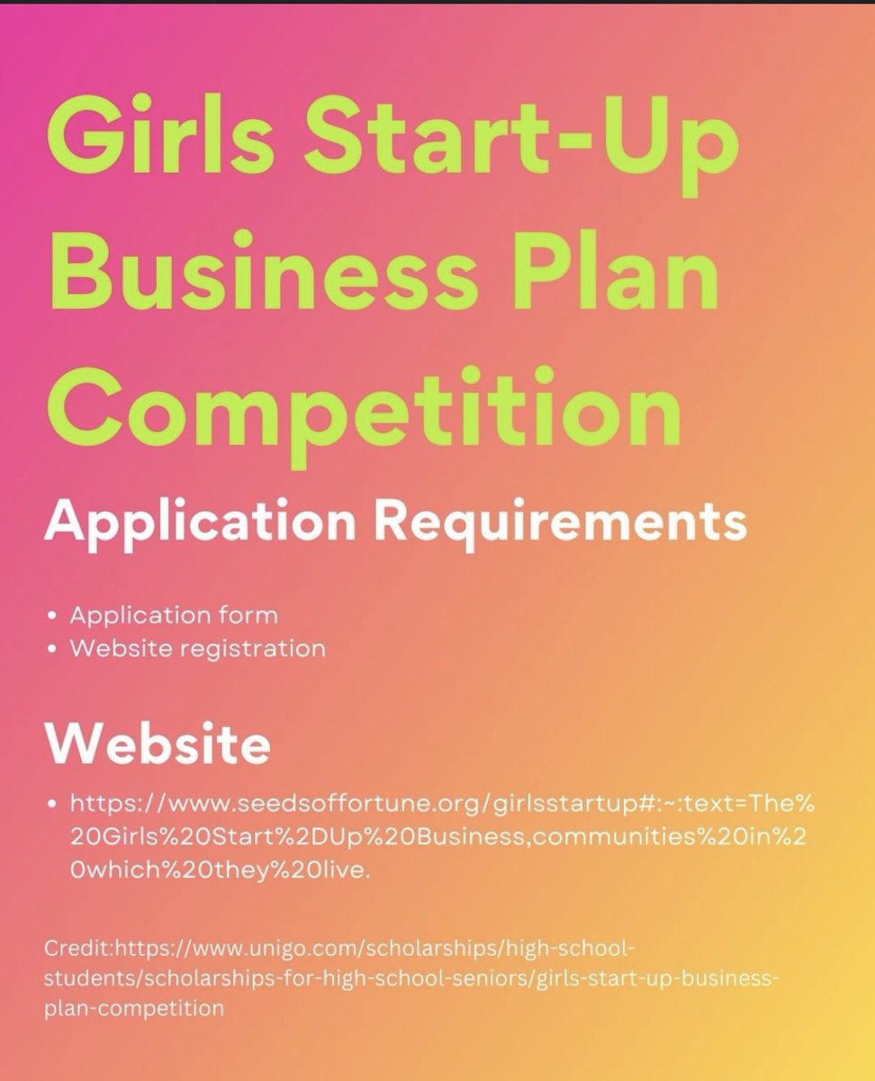 Make sure to take your chance and sign up at unigo.com/scholarships/h… &amp; checkout information at seedsoffortune.org/girlsstartup#:…. .