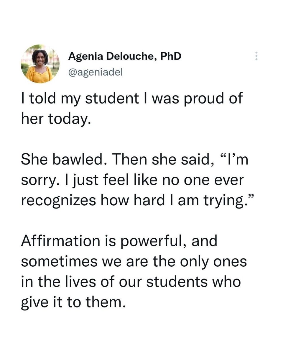 Vi esto en LinkedIn y si bien aplica para el trabajo, también para cualquier relación social, aún recuerdo cuando en una relación que pensé que era mi vida entera, esperaba recibir esas afirmaciones y siempre hicieron falta, siempre me hizo sentir mal la falta de eso.