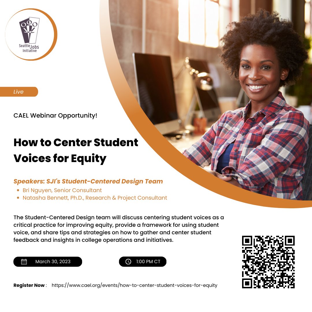Join @nata_benn and me at our March 30 webinar on how to center student voices for equity! Register here: cael.org/events/how-to-…
cc: <a href="/scd_sji/">Student-Centered Design at SJI</a> <a href="/SJIopeningdoors/">Seattle Jobs Initiative</a>