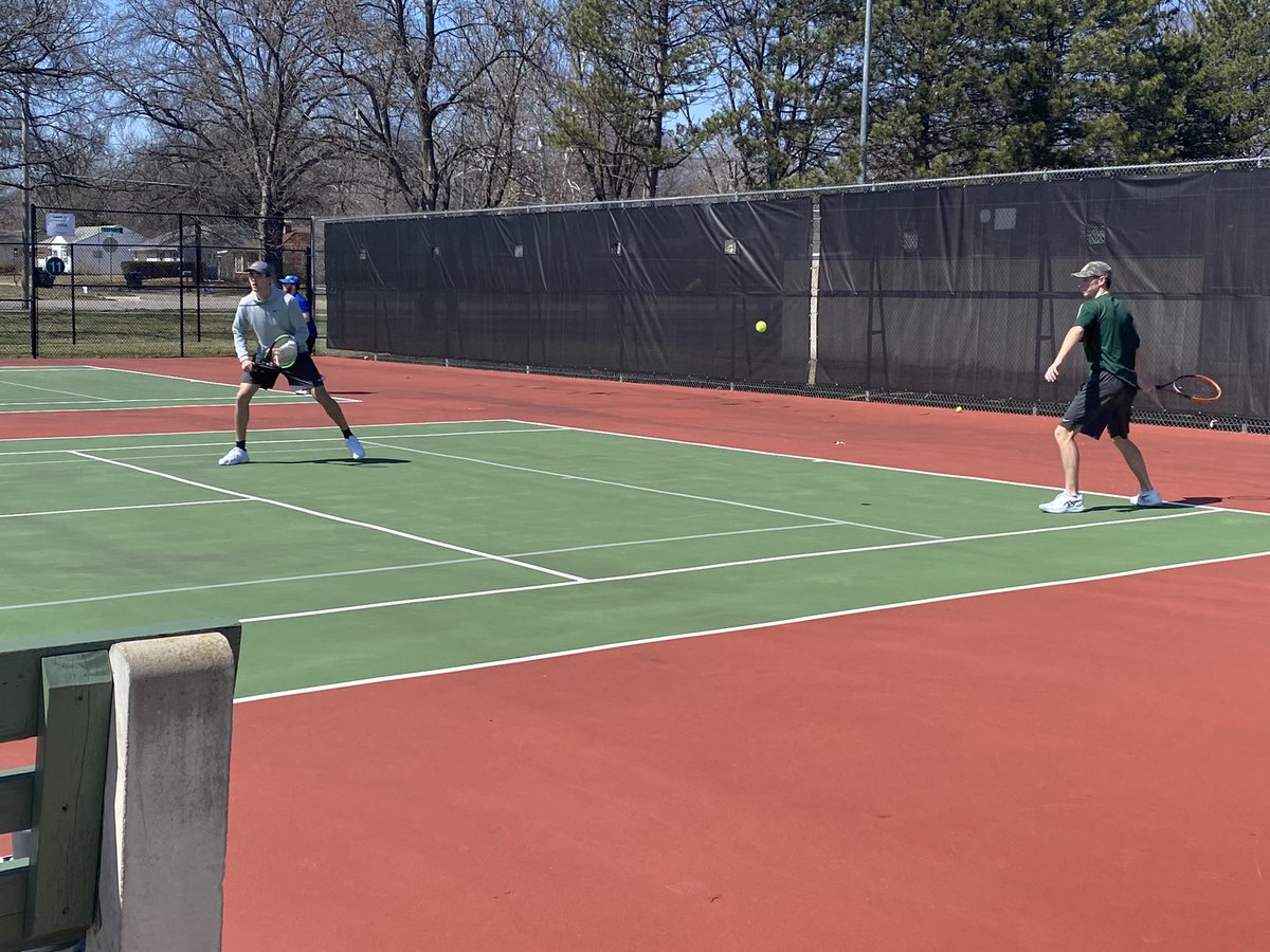 DeSotoTennis's tweet photo. Gavin, and both dubs, into the semis. Gavin in a tiebreaker, after digging an 0-4 hole, Colton/Cael 8-2 over 1 seed Rural, Eli/Will 8-4 over 3 seed Olathe East. #top4 #spinitback https://t.co/ro5E64FnHz