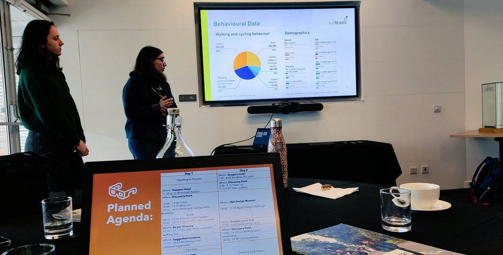 CE_Soto's tweet photo. This morning in Dundee the Partnerships Team at #SustransScotland, had a couple of sessions on the Walking &amp; Cycling Index and how #Data can be used to inform projects and plans. We also looked at #Decarbonisation from the lens of Biodiversity #CommunityProjects @ProjectSeagrass https://t.co/HbbmgSAdVp