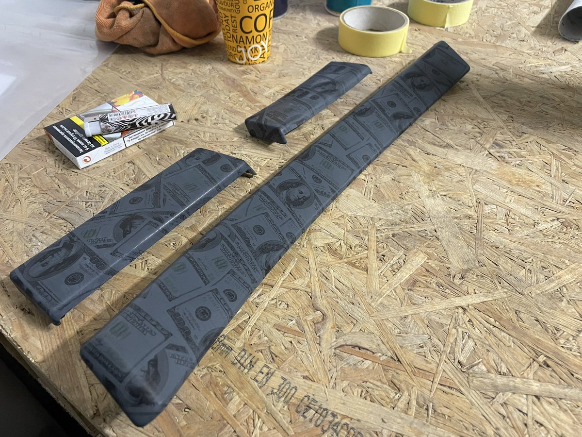 Freshly dipped. Right before the clear coat! #$ #dollar #BMW5series #interiorparts #design #hydrographics