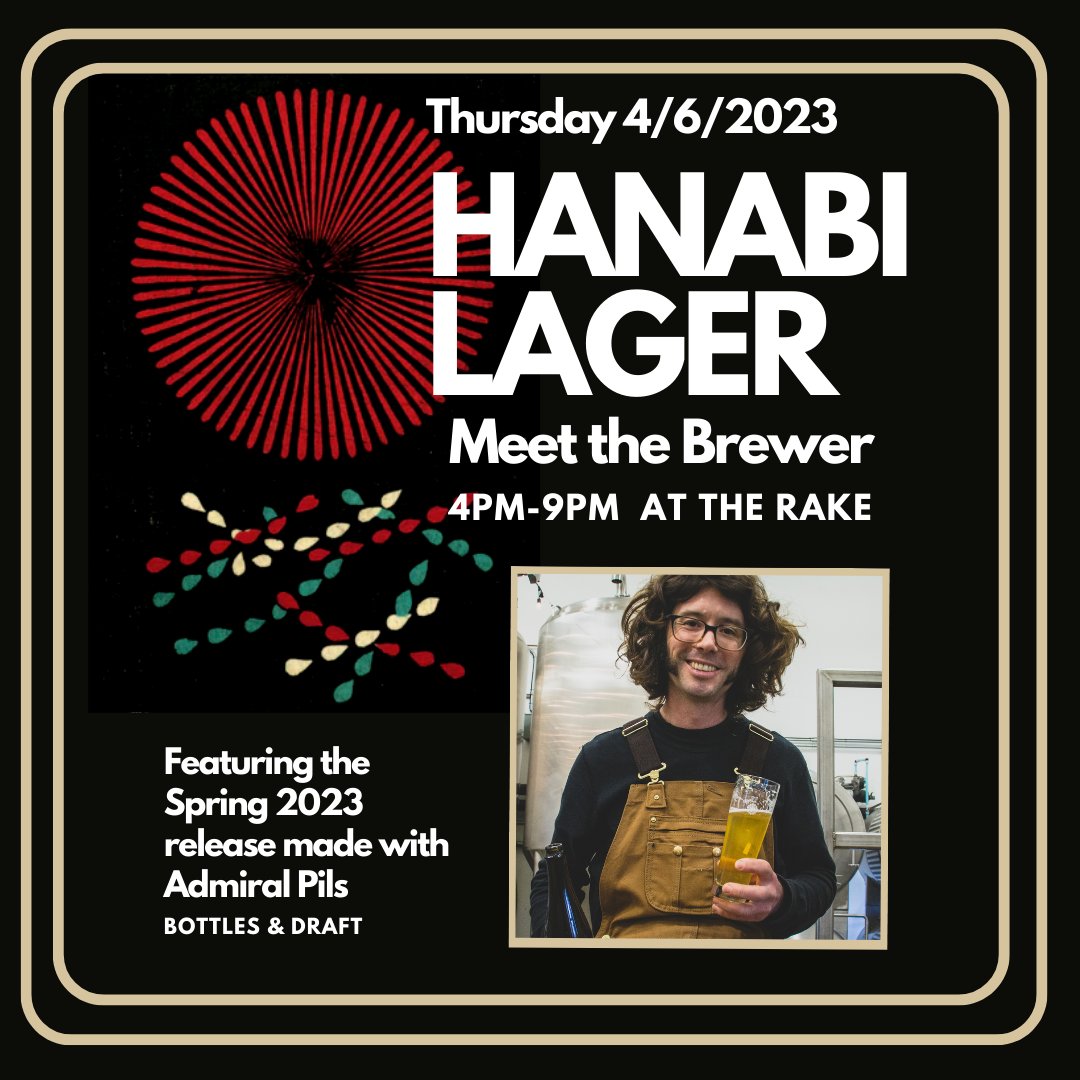 Nick Gislason from @HanabiLager will be making a trip down from Napa to visit us here at The Rake. ⁠ Come by on Thursday April 6th from 4pm to 8pm to taste his beer, meet the brewer, and grab some food.