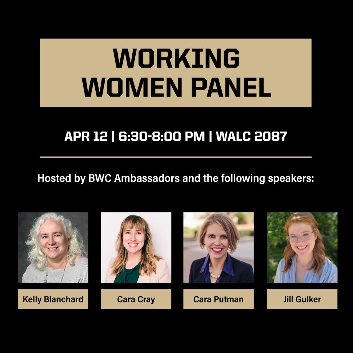Brock-Wilson Center for Women in Management (@brockwilsonctr) on Twitter photo BWC Ambassadors and our DEI Committee are excited to invite you to a Working Women Panel featuring four special guest speakers! Open to all students and pizza will be provided!
๐๏ธ : Wed, April 12 6:30-8:00 PM
๐ : WALC 2087
๐ : ow.ly/st3s50Nu8TX
<a href="/PurdueBusiness/">Purdue Daniels School of Business</a> #BWC BWC Ambassadors and our DEI Committee are excited to invite you to a Working Women Panel featuring four special guest speakers! Open to all students and pizza will be provided!
๐๏ธ : Wed, April 12 6:30-8:00 PM
๐ : WALC 2087
๐ : ow.ly/st3s50Nu8TX
<a href="/PurdueBusiness/">Purdue Daniels School of Business</a> #BWC