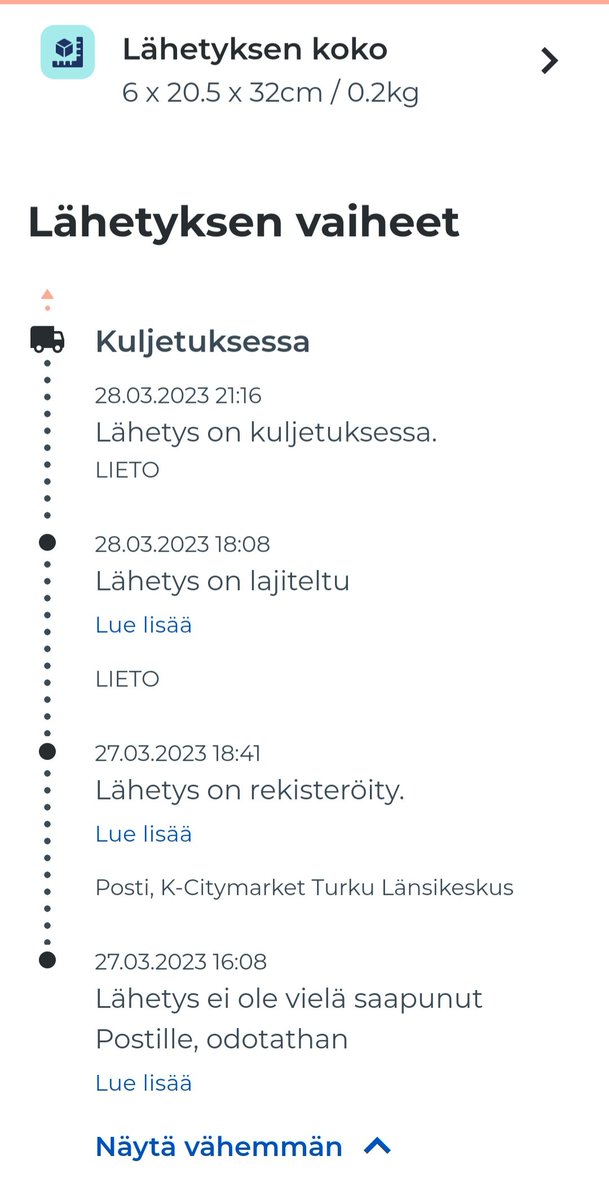 Jaa, mikä on käytännön ero eri verkkotilausten toimittajapalveluilla? <a href="/matkahuolto/">Matkahuolto</a> ja <a href="/Postigroup/">Posti</a> samankaltainen kuljetus ja hinta, ensin mainittu Tampereelta, jälkimmäinen Turusta. Toinen pääsi perille 26 tunnissa, toinen hädin tuskin matkaan samassa ajassa. 😏
#asiakaskokemus