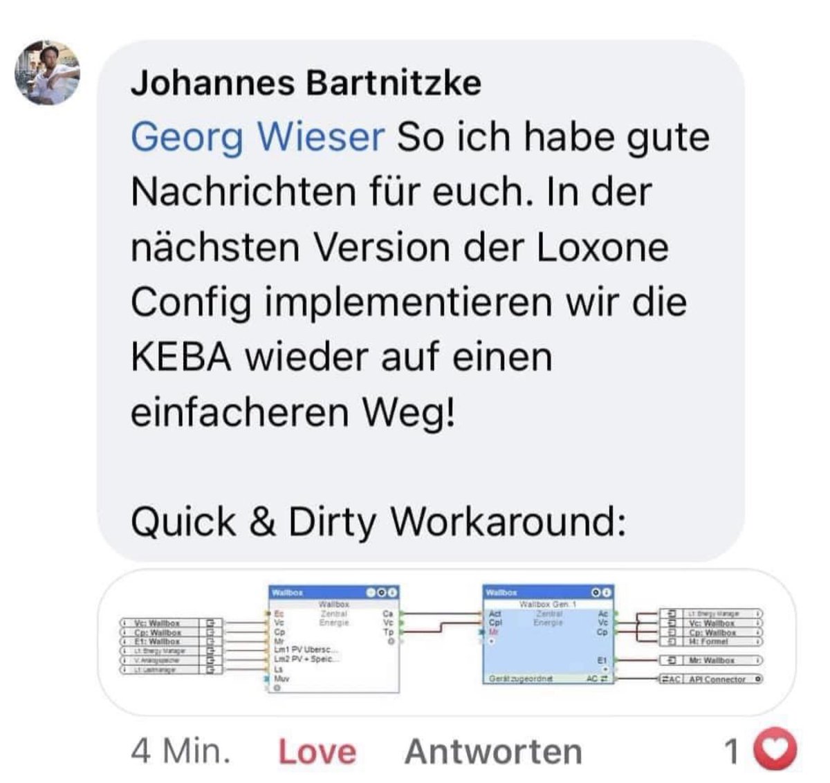 GeeMaikel's tweet photo. @Loxone @JBartnitzke Und entgegen Ihrer Zusage doch keine Anbindung der KEBA P30 an den neuen Wallbox-Baustein. Unverschämt! https://t.co/w1phRspDBR
