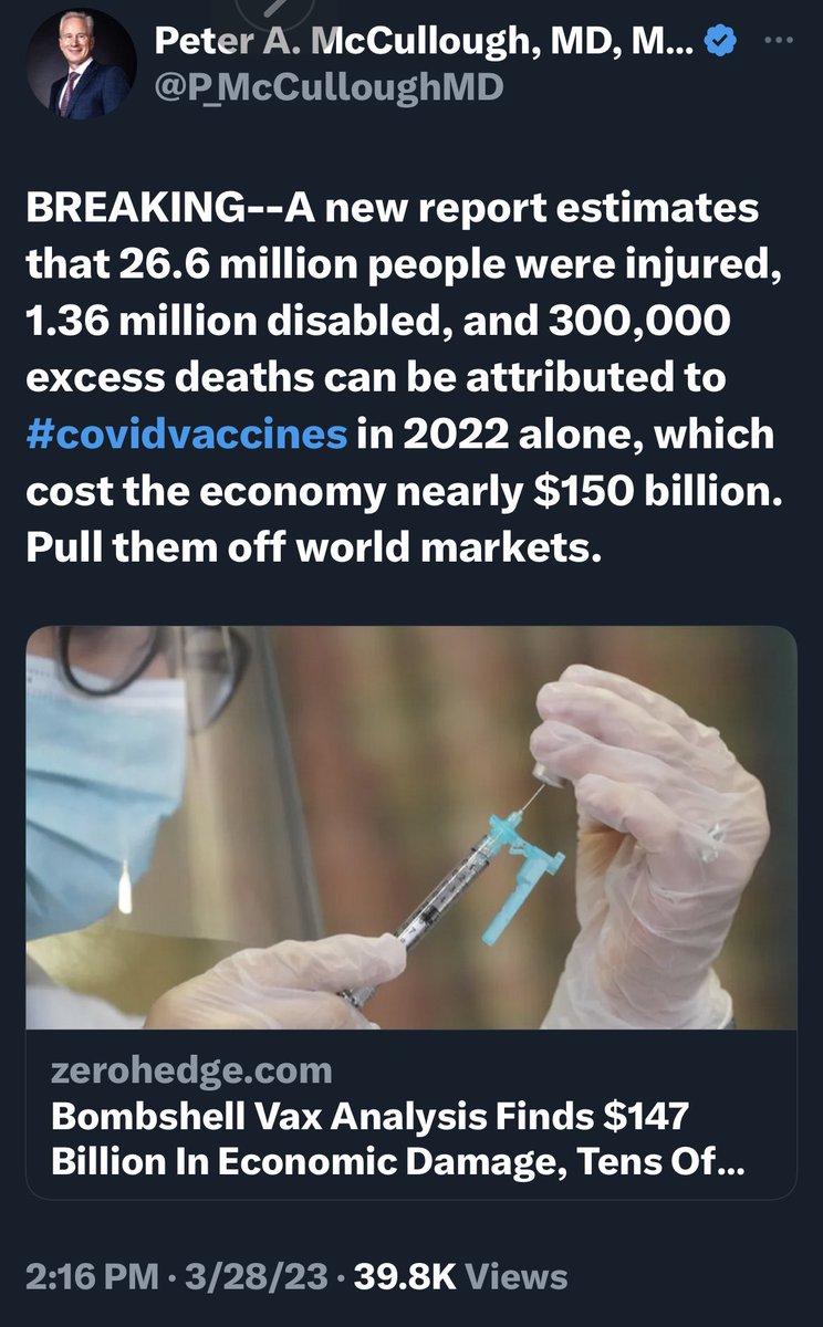 150 billion in damages from the #CovidVaccine? Thank you Dr. McCullough for sharing the truth once again.